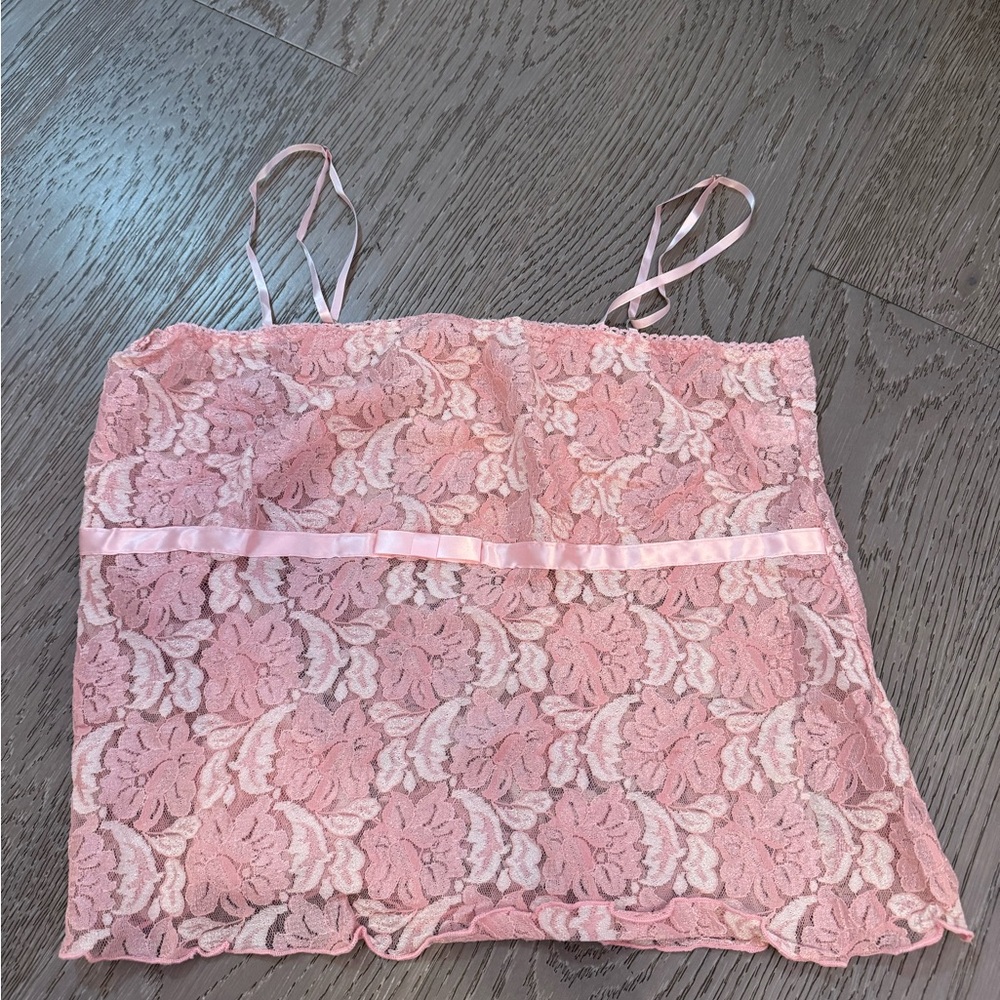Sheer Pink Lace Camisole Top